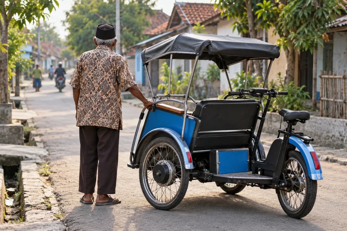 Usia 70 Tahun, Sugiman Berharap Becak Listrik Ringankan Beban Mencari Nafkah di Brebes
